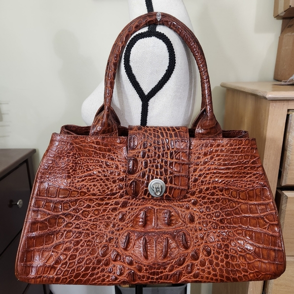 Veari hornback authentic crocodile leather xl tote bag purse carmel brown euc! - Picture 15 of 16